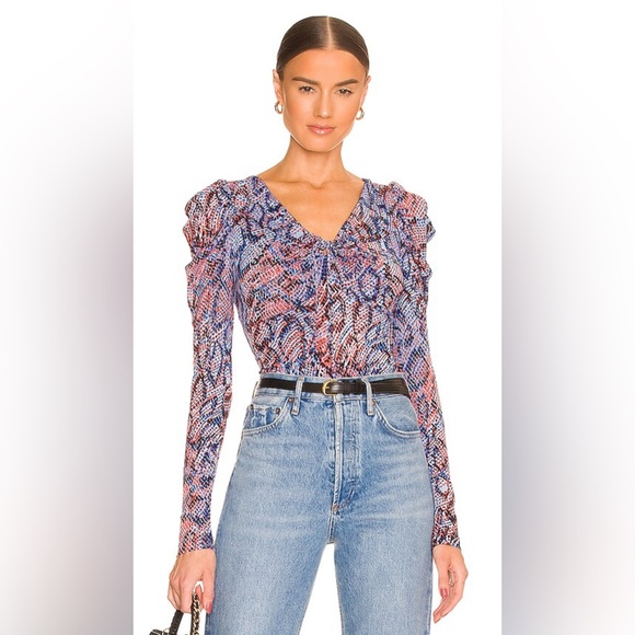 Diane Von Furstenberg Tops - NWOT Diane von Furstenberg Roland ruched printed mesh bodysuit, Size M
